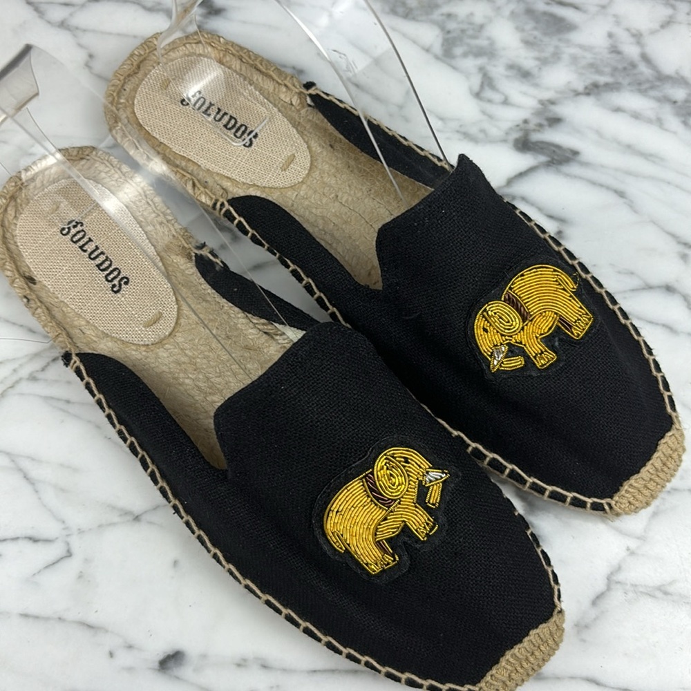 Soludos espadrille slides slip ons for women size 8 1/2 with golden elephant